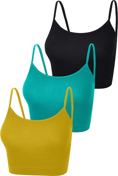 3 Pcs Crop Camisole Top Spaghetti Strap Tank Sleeveless Crop Tank Top for Women Sports Green, Bright Yellow, Black / Medium