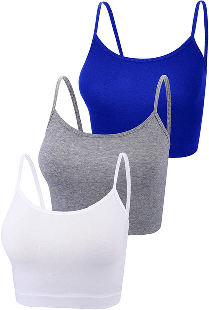 3 Pcs Crop Camisole Top Spaghetti Strap Tank Sleeveless Crop Tank Top for Women Sports White, Royal Blue, Light Gray / Medium