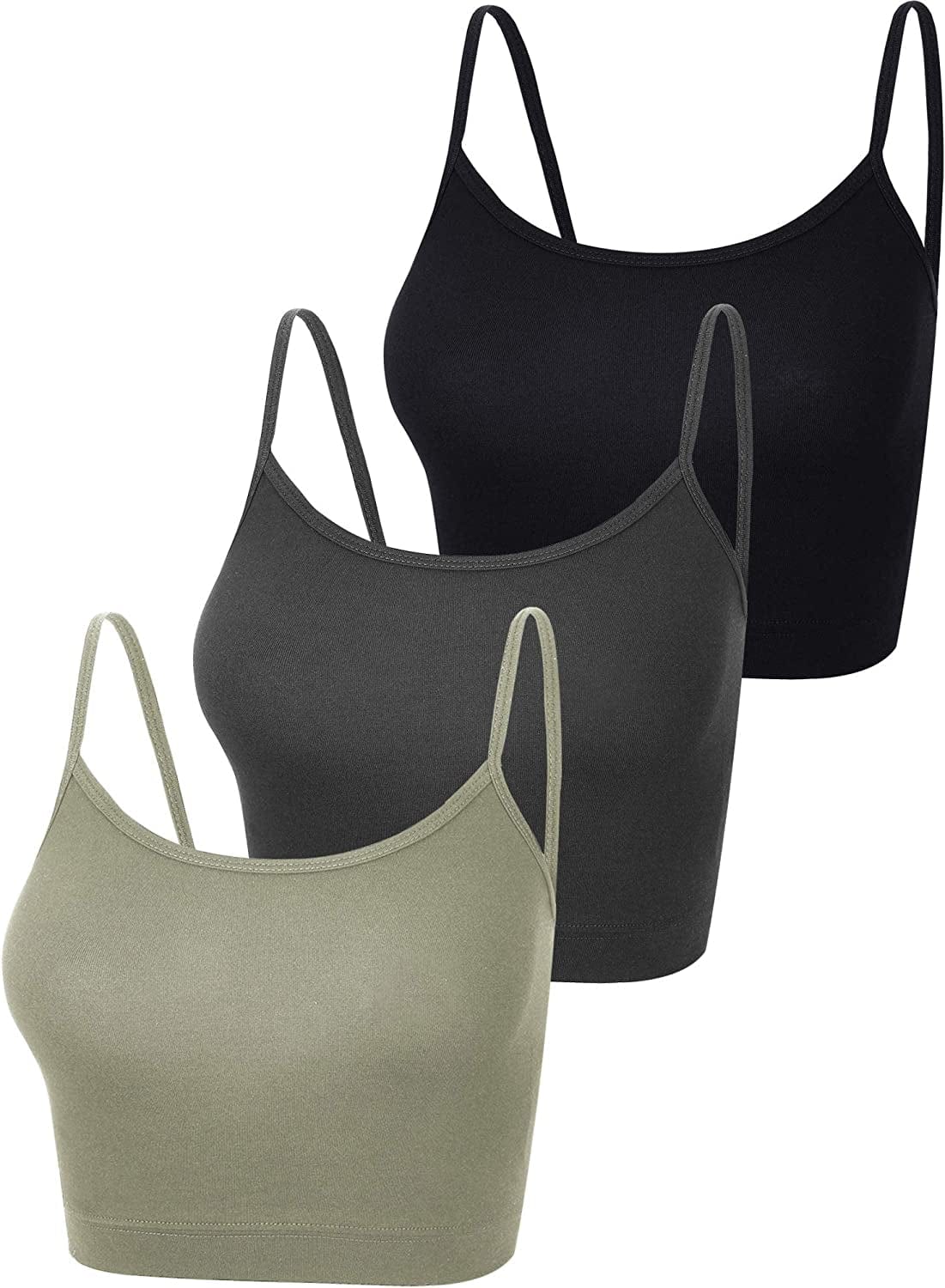 3 Pcs Crop Camisole Top Spaghetti Strap Tank Sleeveless Crop Tank Top for Women Sports Black, Deep Grey, Green / Medium
