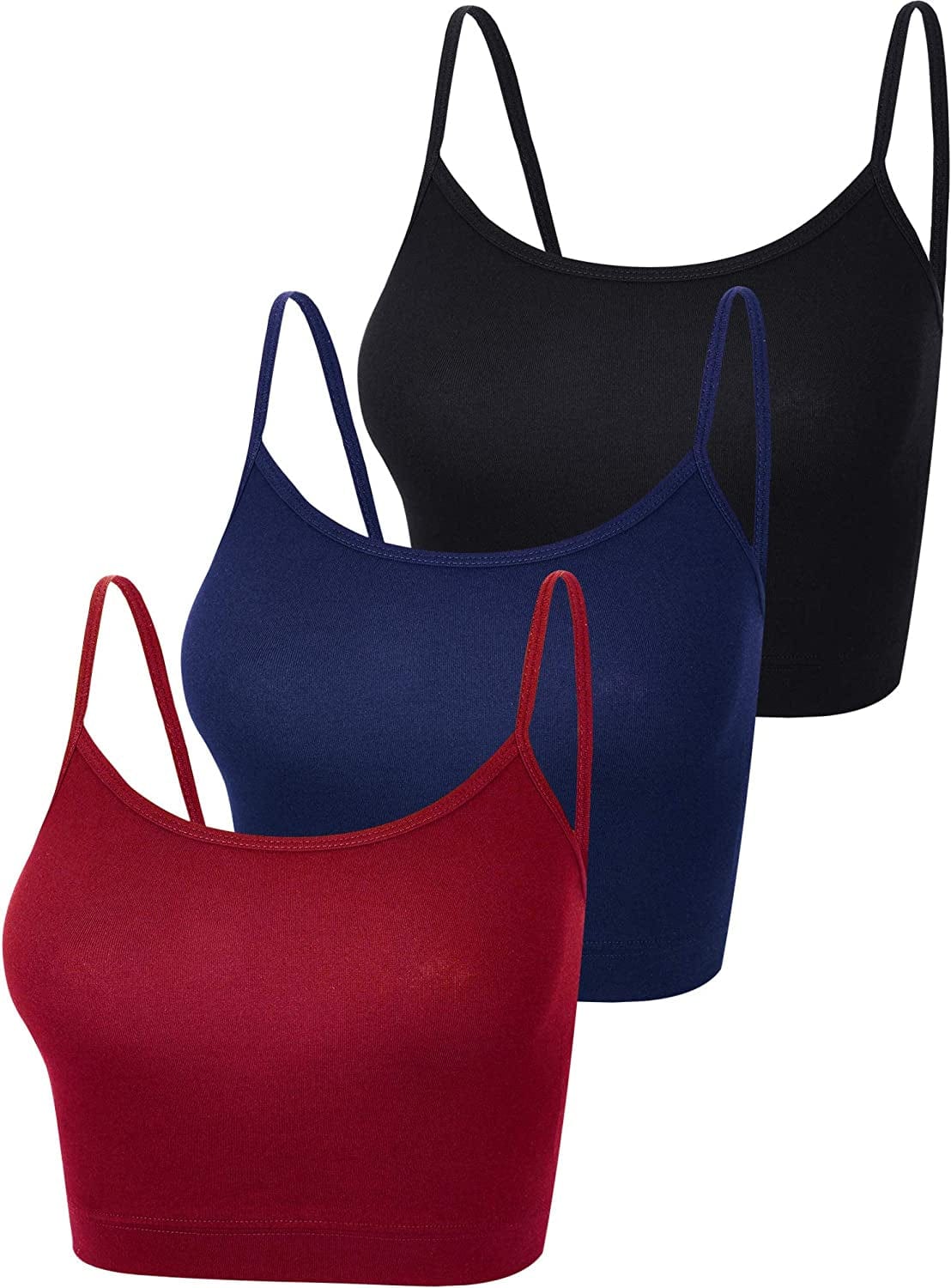 3 Pcs Crop Camisole Top Spaghetti Strap Tank Sleeveless Crop Tank Top for Women Sports Black, Wine Red, Navy / Medium