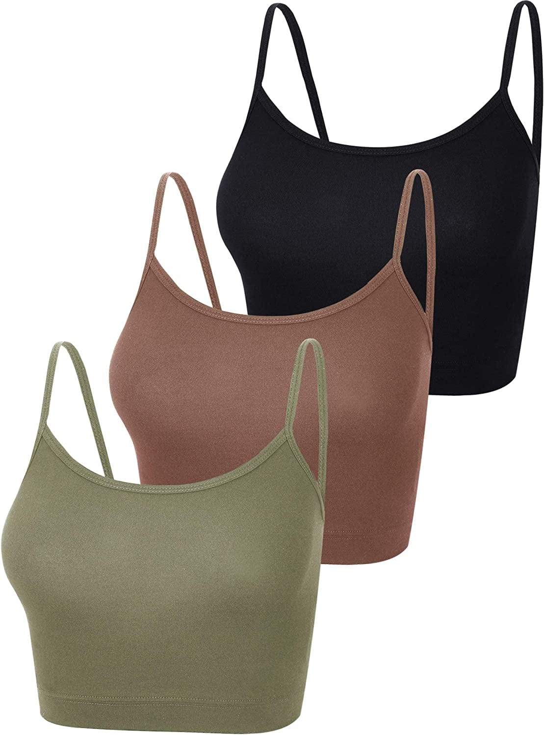 3 Pcs Crop Camisole Top Spaghetti Strap Tank Sleeveless Crop Tank Top for Women Sports Black, Green, Coffee / Medium