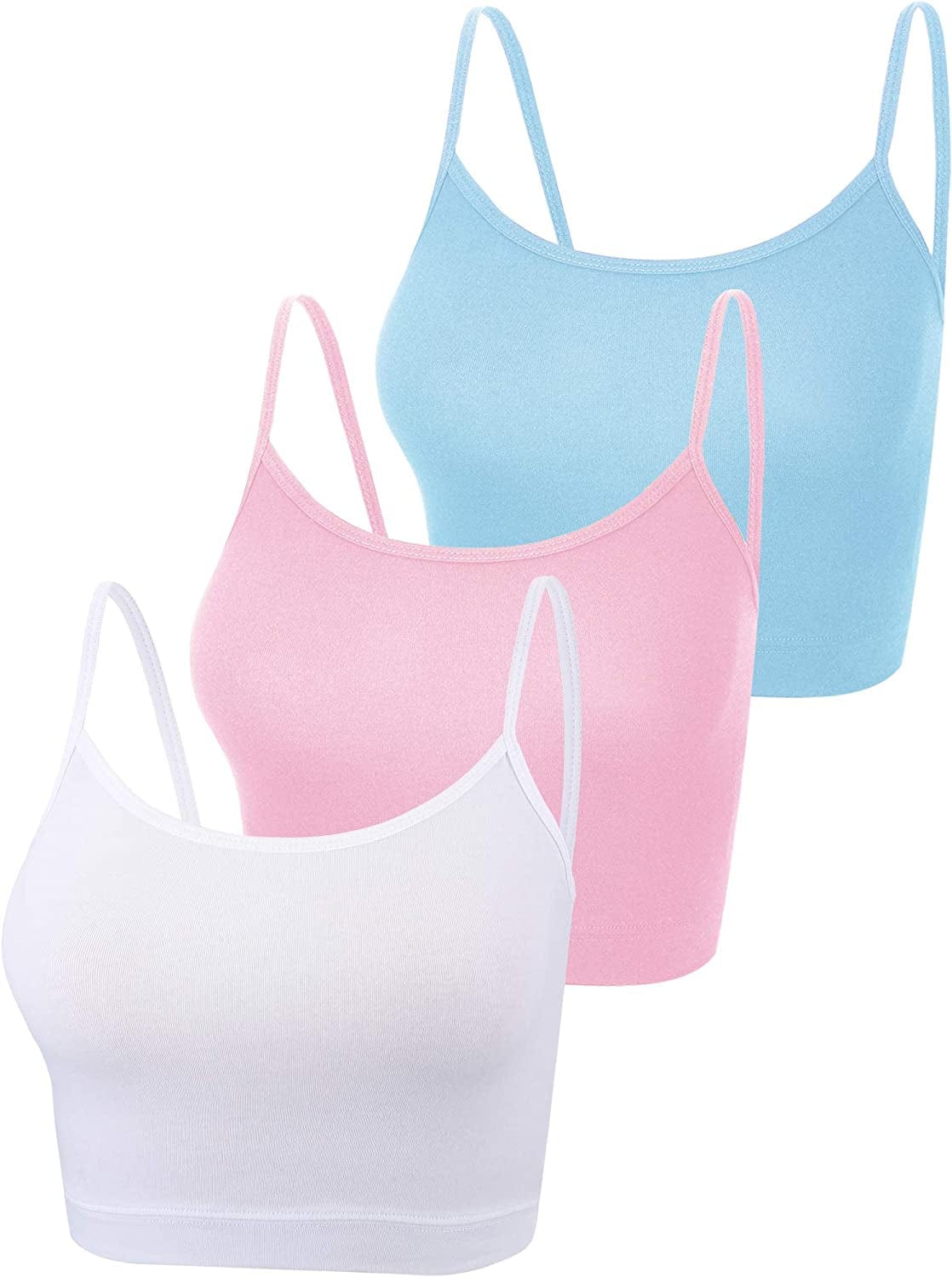 3 Pcs Crop Camisole Top Spaghetti Strap Tank Sleeveless Crop Tank Top for Women Sports Pink, Blue, White / Medium