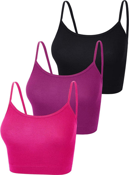 3 Pcs Crop Camisole Top Spaghetti Strap Tank Sleeveless Crop Tank Top for Women Sports Black, Rose Red, Purple / Medium