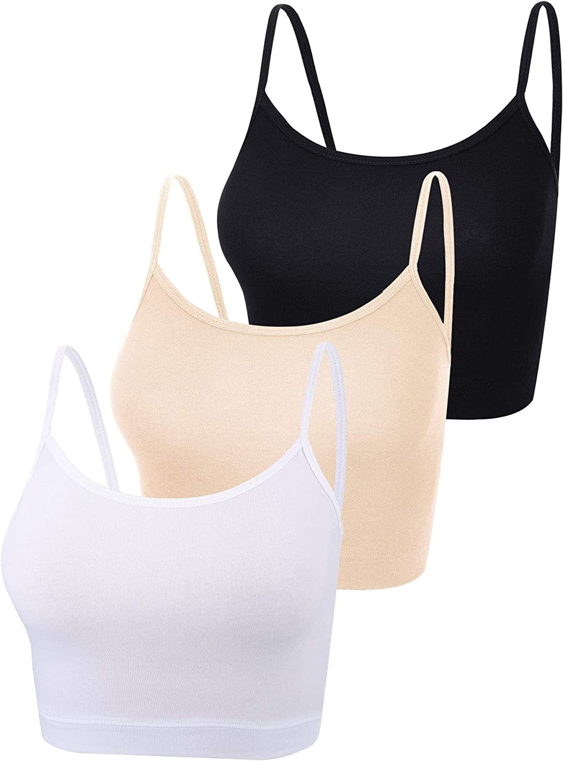 3 Pcs Crop Camisole Top Spaghetti Strap Tank Sleeveless Crop Tank Top for Women Sports Black, White, Light Beige / Medium