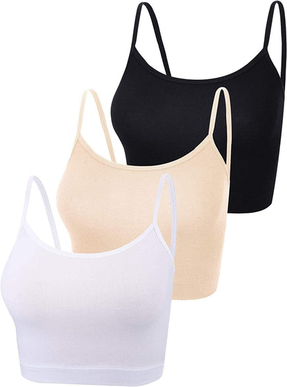 3 Pcs Crop Camisole Top Spaghetti Strap Tank Sleeveless Crop Tank Top for Women Sports Black, White, Light Beige / Medium