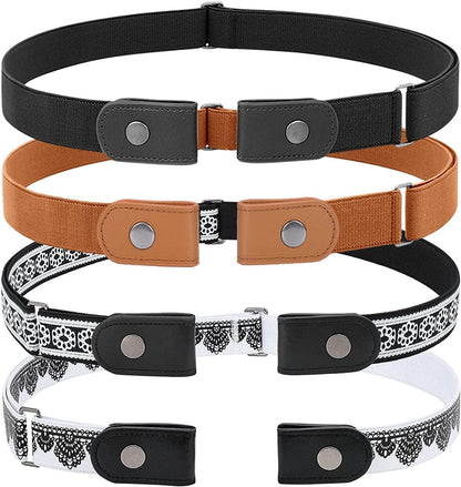 3 Pieces 4 Pieces Buckle Free Adjustable Women Belt, WHIPPY No Buckle Invisible Elastic Belt for Jeans Pants Apparel & Accessories > Clothing Accessories > Belts WHIPPY 4-black01/Brown/Black02/White L: Fit Pants Size 32"-48" 