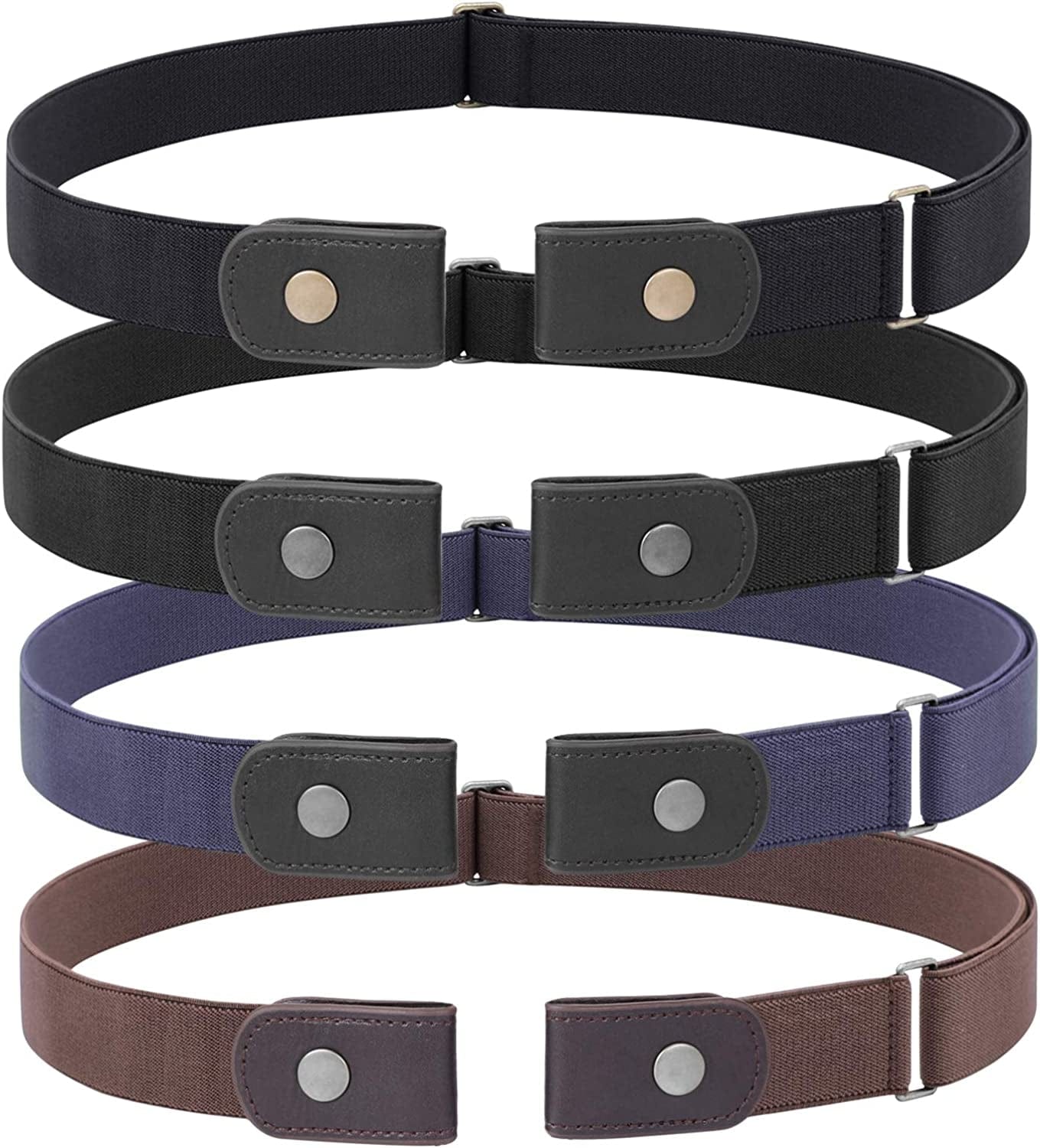3 Pieces 4 Pieces Buckle Free Adjustable Women Belt, WHIPPY No Buckle Invisible Elastic Belt for Jeans Pants Apparel & Accessories > Clothing Accessories > Belts WHIPPY 3-black01/Black02/Coffee/Blue L: Fit Pants Size 32"-48" 