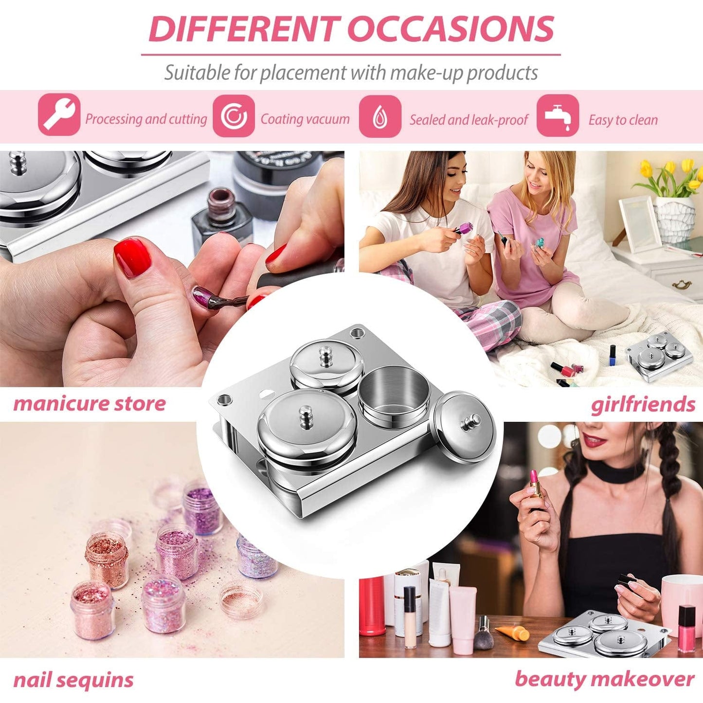 3 Pieces Acrylic Liquid Container Stainless Steel Acrylic Liquid Powder Cup Stainless Steel Nail Powder Holder Container with Lids for Nail Design Tools Health & Beauty > Personal Care > Cosmetics > Cosmetic Tools > Nail Tools Maitys   