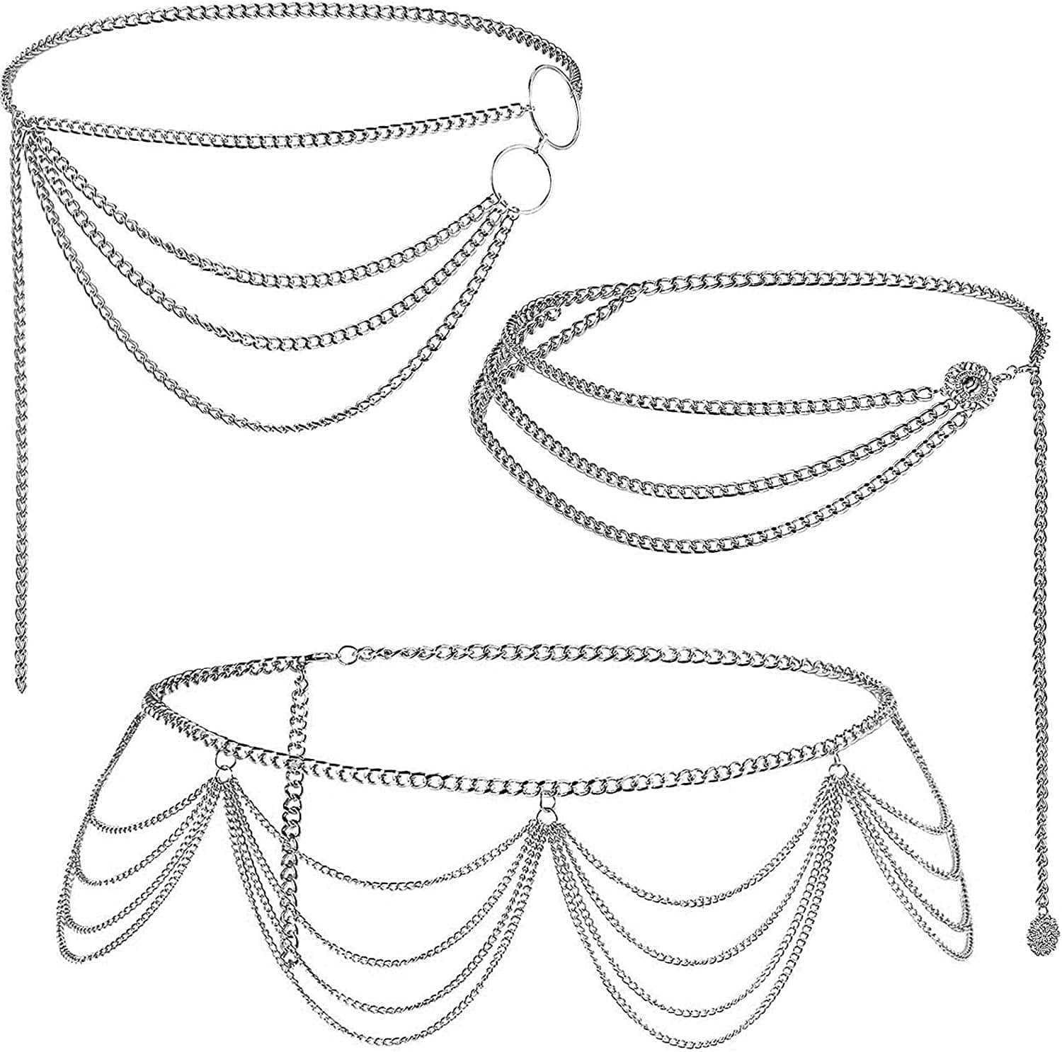 3 Pieces Belly Waist Chain Multi Layer Metal Waist Chain Body Summer Beach Chain for Women and Girls Apparel & Accessories > Jewelry > Body Jewelry Hicarer Fresh Style  
