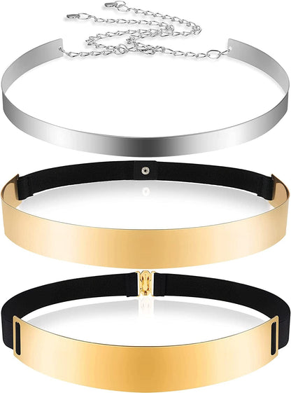 3 Pieces Belts for Women, Metal Waist Belt Shiny Adjustable Mirror Waist Belt Apparel & Accessories > Clothing Accessories > Belts SATINIOR Gold and Silver Medium 