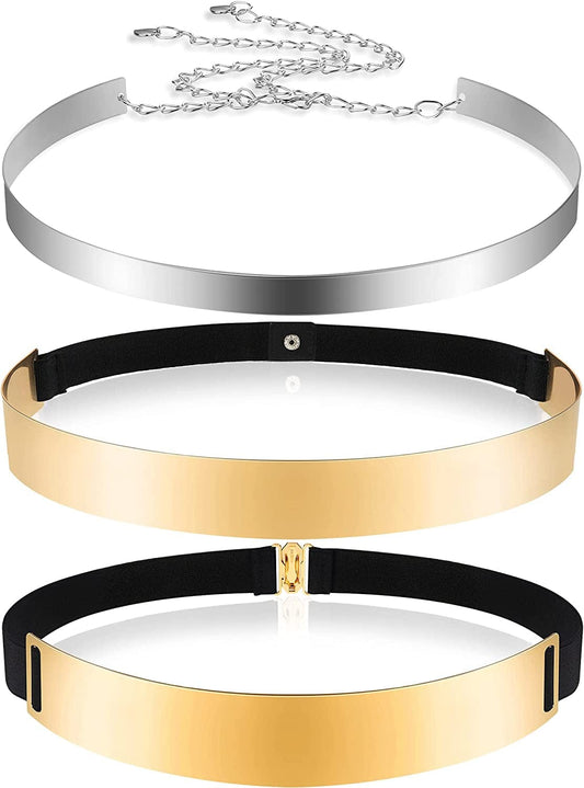 3 Pieces Belts for Women, Metal Waist Belt Shiny Adjustable Mirror Waist Belt Apparel & Accessories > Clothing Accessories > Belts SATINIOR Gold and Silver Medium 