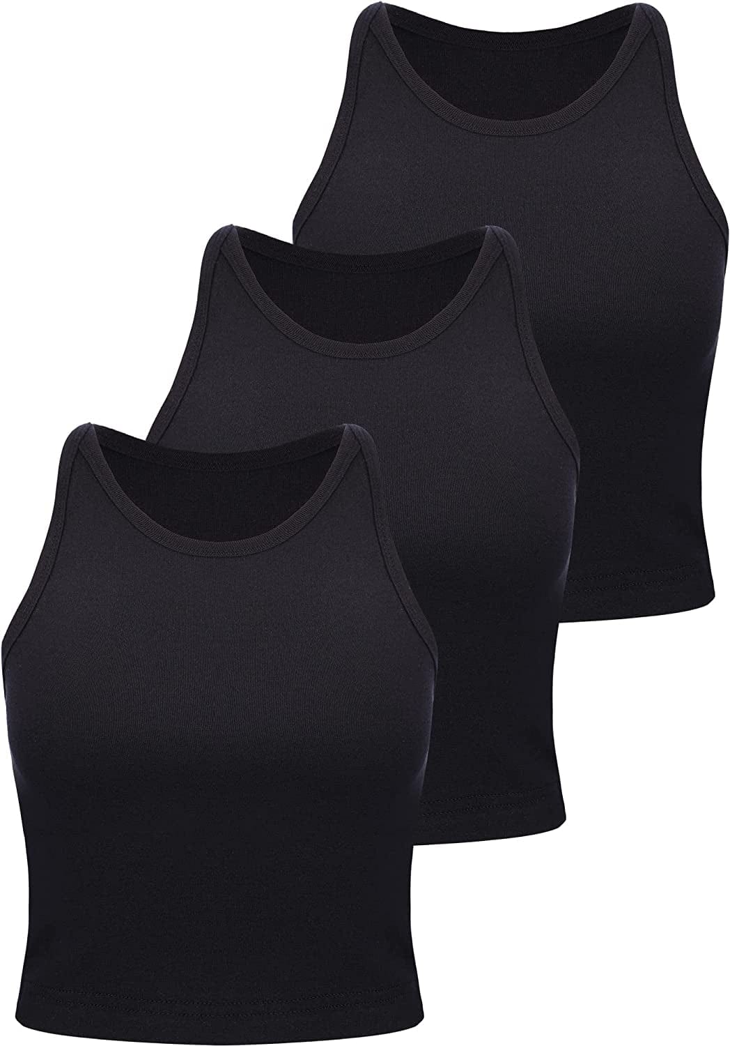 3 Pieces Crop Tops Racerback Crop for Women Crop Tank Workout Tops Cotton Basic Sports Crop for Lady Girls Black / Large