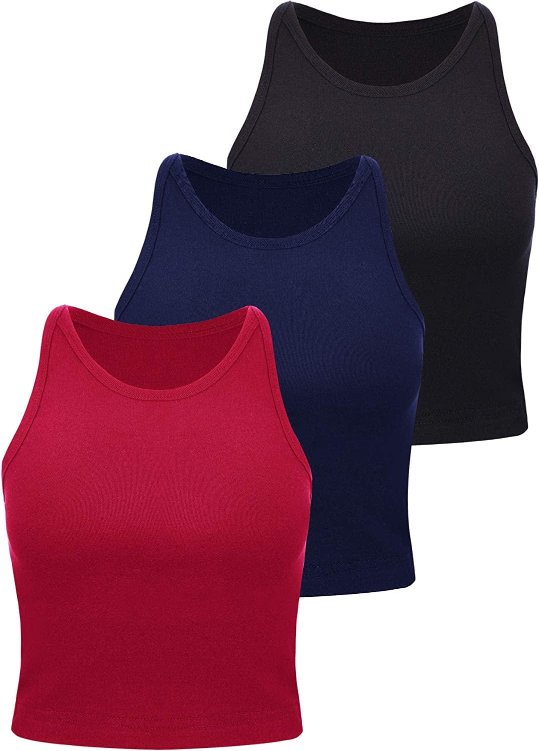 3 Pieces Crop Tops Racerback Crop for Women Crop Tank Workout Tops Cotton Basic Sports Crop for Lady Girls Black, Wine Red, Navy Blue / Large