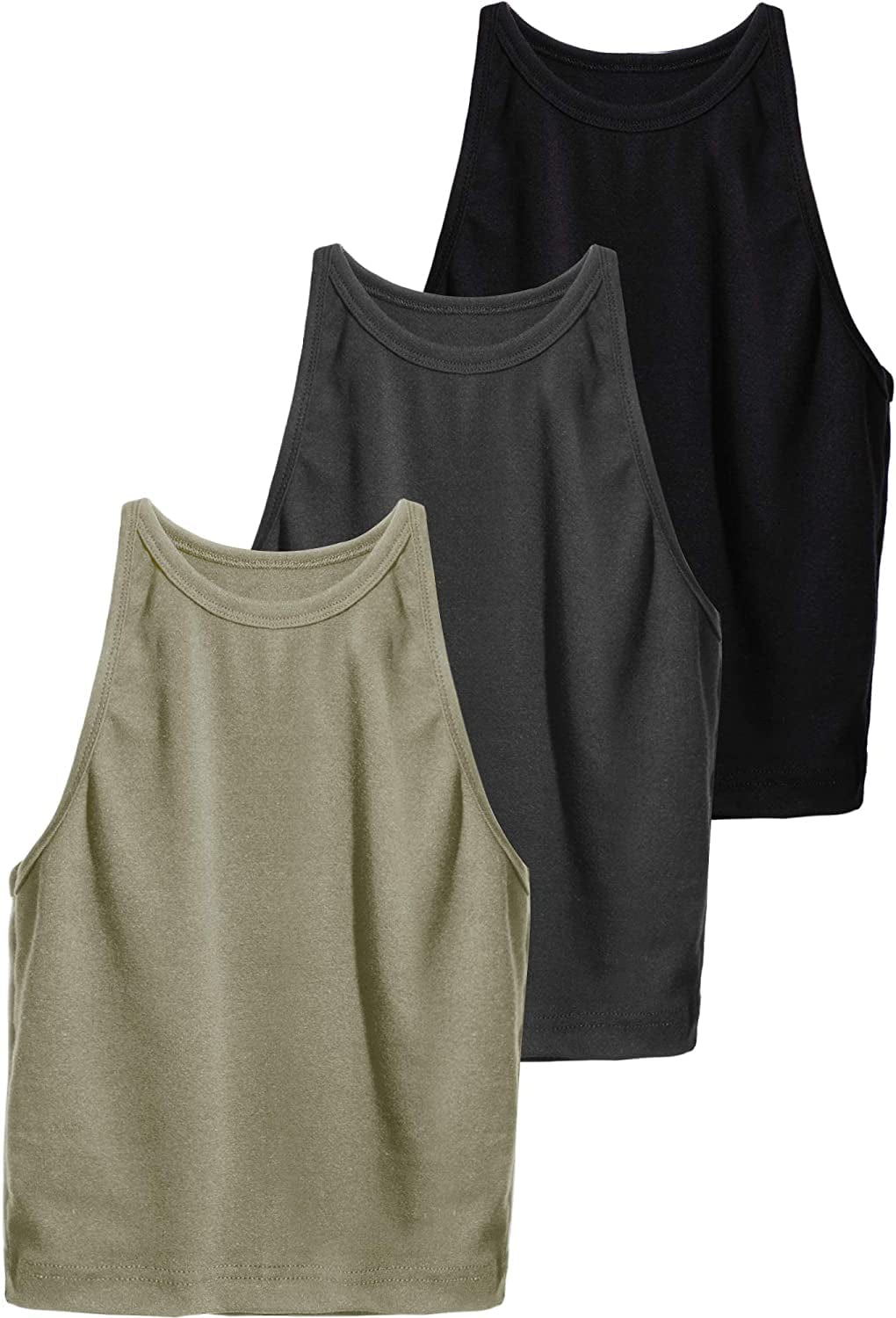 3 Pieces Crop Tops Racerback Crop for Women Crop Tank Workout Tops Cotton Basic Sports Crop for Lady Girls