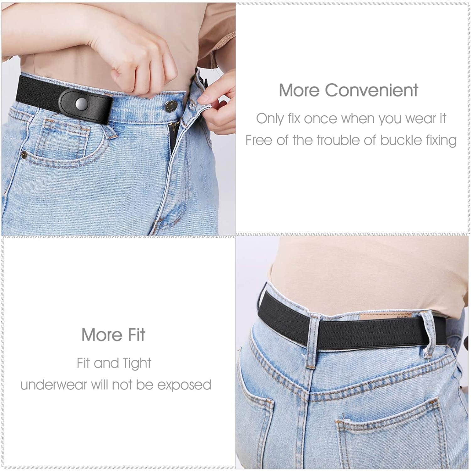 3 Pieces No Buckle Belts SUOSDEY Women Belt, Buckle Free Invisible Elastic Belt for Jeans Pants Apparel & Accessories > Clothing Accessories > Belts SUOSDEY   