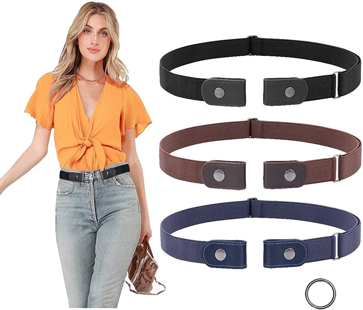 3 Pieces No Buckle Belts SUOSDEY Women Belt, Buckle Free Invisible Elastic Belt for Jeans Pants Apparel & Accessories > Clothing Accessories > Belts SUOSDEY C: Black/Coffee/Blue Fit Pants Size 34"-48" 