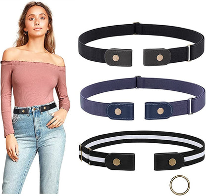 3 Pieces No Buckle Belts SUOSDEY Women Belt, Buckle Free Invisible Elastic Belt for Jeans Pants Apparel & Accessories > Clothing Accessories > Belts SUOSDEY G: Black/Blue/Stripe Fit Pants Size 24"-33" 