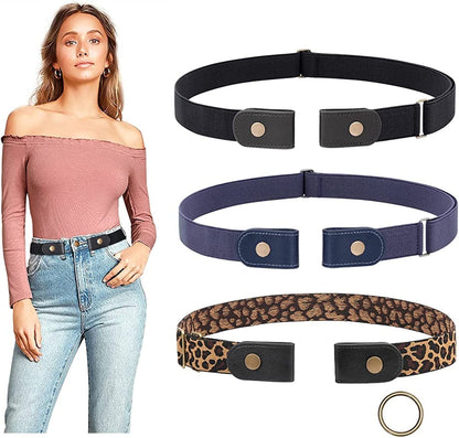 3 Pieces No Buckle Belts SUOSDEY Women Belt, Buckle Free Invisible Elastic Belt for Jeans Pants Apparel & Accessories > Clothing Accessories > Belts SUOSDEY E: Black/Blue/Leopard Fit Pants Size 24"-33" 