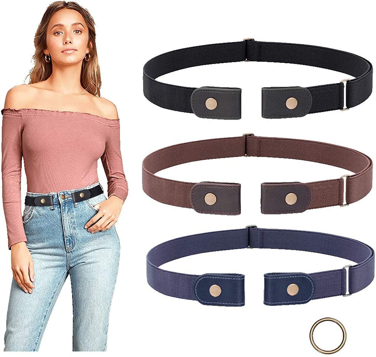 3 Pieces No Buckle Belts SUOSDEY Women Belt, Buckle Free Invisible Elastic Belt for Jeans Pants Apparel & Accessories > Clothing Accessories > Belts SUOSDEY A: Black/Coffee/Blue Fit Pants Size 34"-48" 