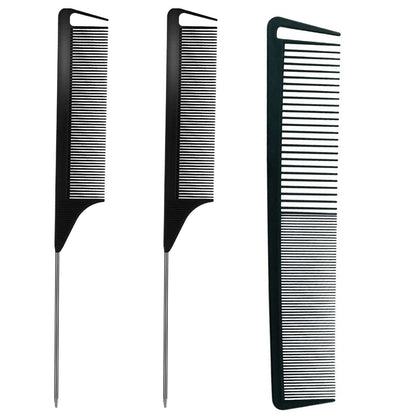 3 Pieces Rat Tail Comb Carbon Fiber Teasing Combs Parting Braids Comb Stainless Steel Pintail Comb Barber Styling Combs for Women Men Fine Teeth Salon Hairdressing Hair Care Tools Health & Beauty > Personal Care > Hair Care CROCOSTAR Black+Black+Black  