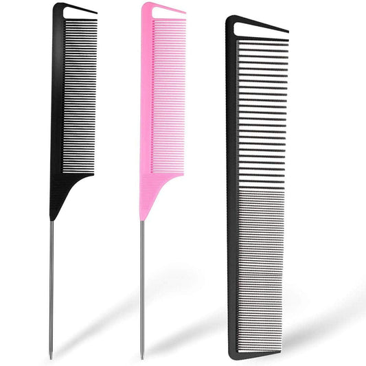 3 Pieces Rat Tail Comb Carbon Fiber Teasing Combs Parting Braids Comb Stainless Steel Pintail Comb Barber Styling Combs for Women Men Fine Teeth Salon Hairdressing Hair Care Tools Health & Beauty > Personal Care > Hair Care CROCOSTAR Black+Red  