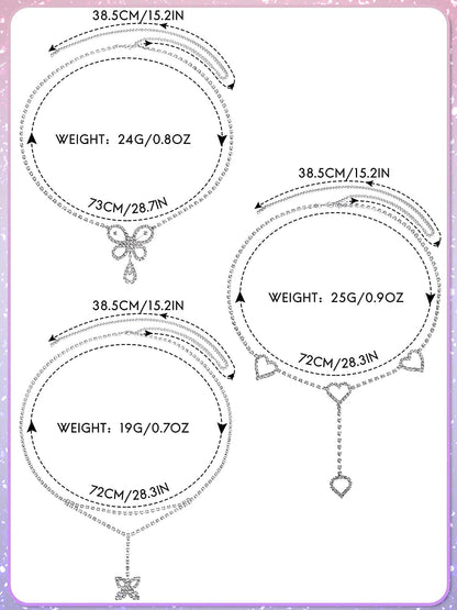 3 Pieces Rhinestone Waist Belly Chains for Women Diamond Heart Butterfly Waist Chain Crystal Jewelry Body Chain Summer Beach Body Accessories for Jewelry Girls Apparel & Accessories > Jewelry > Body Jewelry MTLEE   