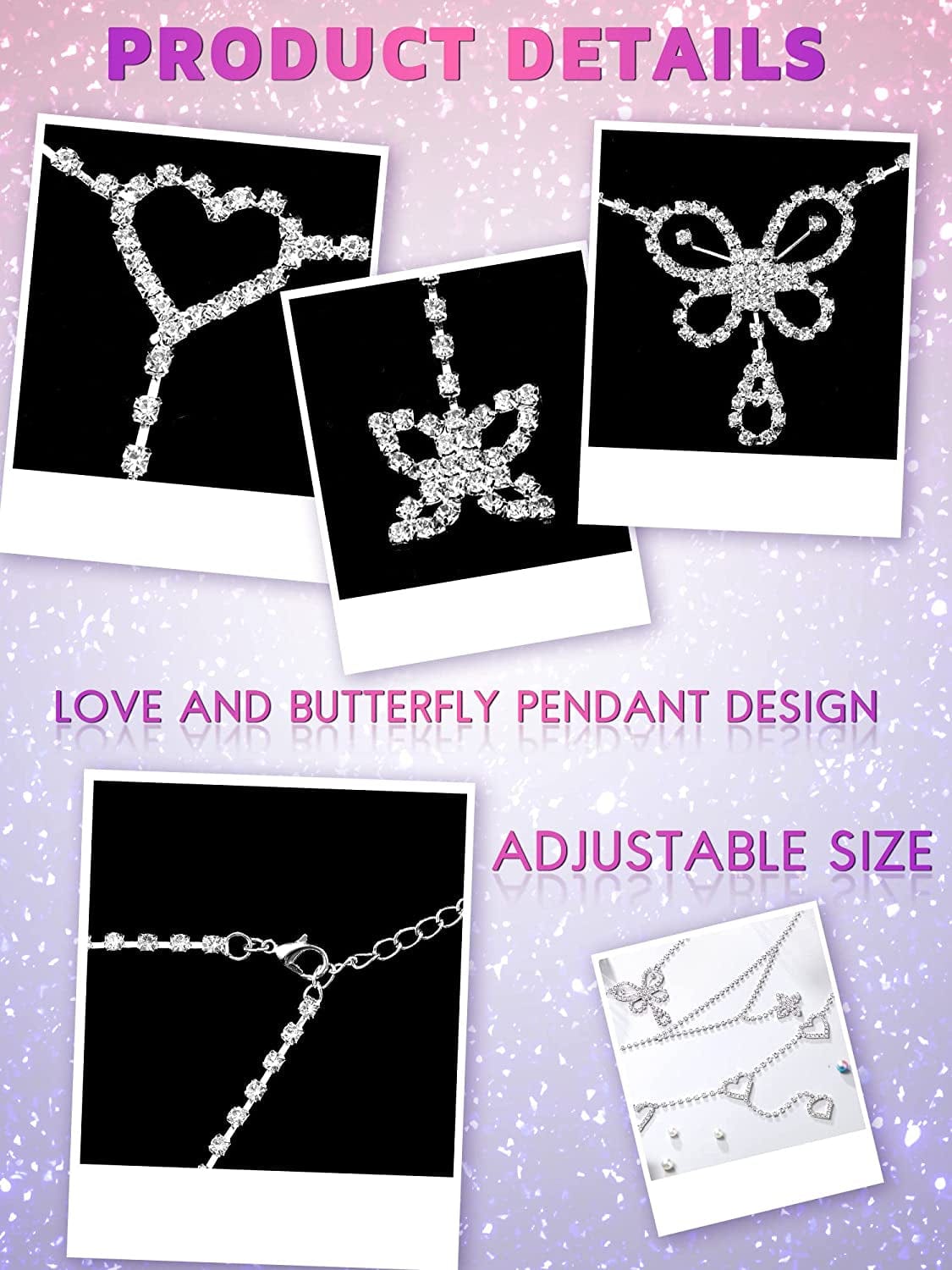 3 Pieces Rhinestone Waist Belly Chains for Women Diamond Heart Butterfly Waist Chain Crystal Jewelry Body Chain Summer Beach Body Accessories for Jewelry Girls Apparel & Accessories > Jewelry > Body Jewelry MTLEE   