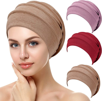 3 Pieces Slouchy Beanies Womens Headwear Sleeping Beanies Head Wrap Hat Soft Stretchy Elastic Headwear Apparel & Accessories > Clothing Accessories > Headwear Syhood Taro Purple, Brown, Date Red  