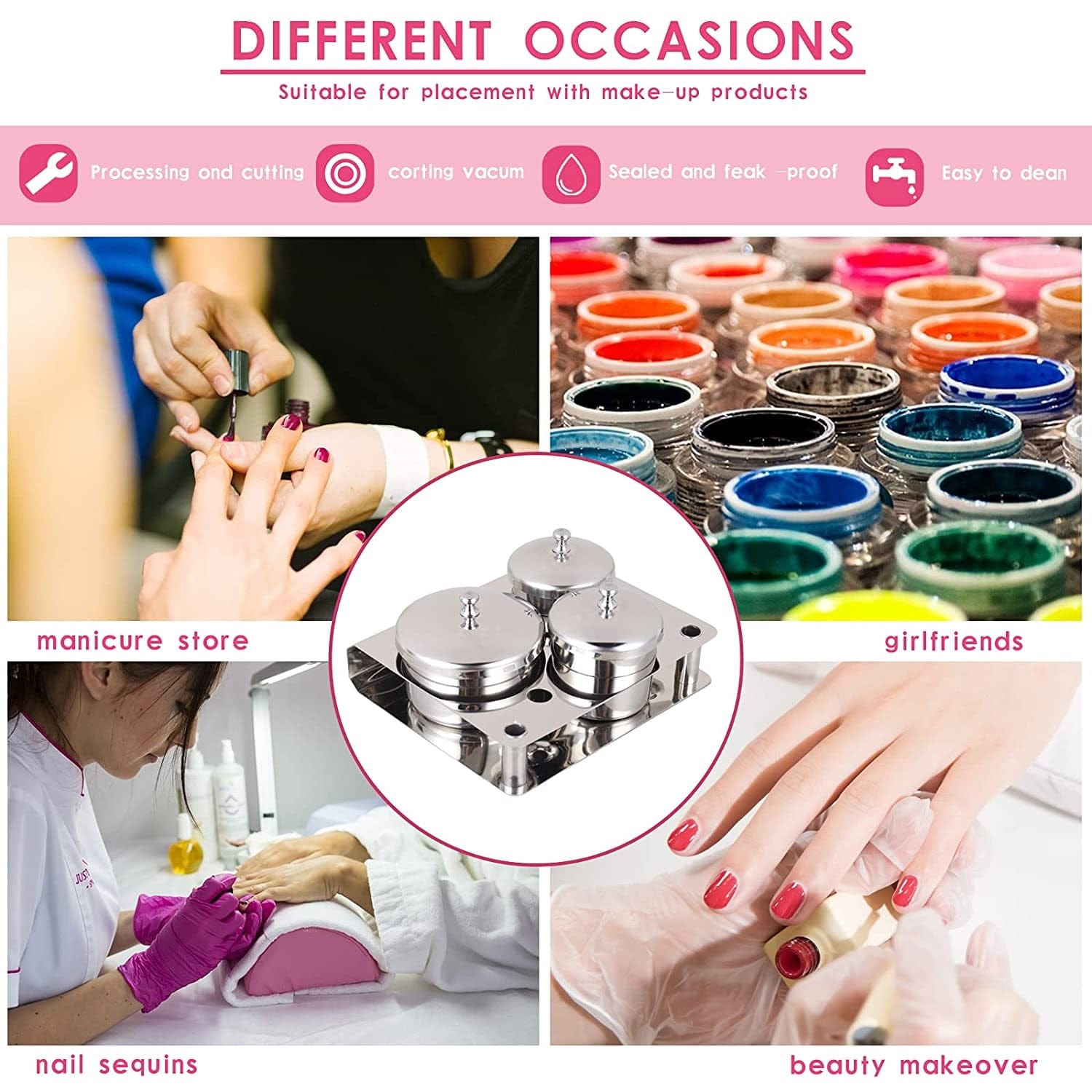 3 Pieces Stainless Steel Nail Art Equipment Cup Bowls Nail Powder Holder Nail Liquid Container Nail Art Equipment Tools Mini Cups Cosmetic Containers with Lids Health & Beauty > Personal Care > Cosmetics > Cosmetic Tools > Nail Tools V+Trys   