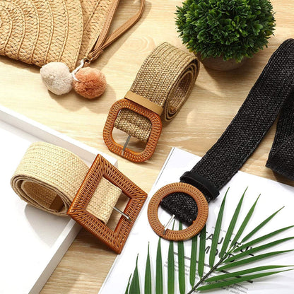 3 Pieces Straw Woven Elastic Waist Belt for Women Bohemian Dress Braided Belt Apparel & Accessories > Clothing Accessories > Belts Syhood   