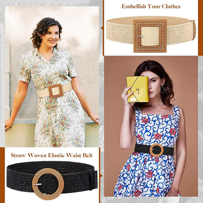 3 Pieces Straw Woven Elastic Waist Belt for Women Bohemian Dress Braided Belt Apparel & Accessories > Clothing Accessories > Belts Syhood   