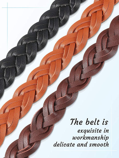 3 Pieces Women'S Braided Leather Belt Skinny Woven Braided Belt O-Ring Buckle Leather Belt for Dress, Jean, Skirt, Pant Apparel & Accessories > Clothing Accessories > Belts SATINIOR   
