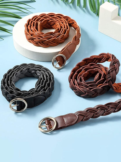 3 Pieces Women'S Braided Leather Belt Skinny Woven Braided Belt O-Ring Buckle Leather Belt for Dress, Jean, Skirt, Pant Apparel & Accessories > Clothing Accessories > Belts SATINIOR   