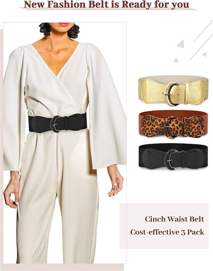 3 Pieces Women Wide Belt for Dresses Women Dress Belt Stretchy Cinch Belt Leather Elastic Belt for Ladies Dress Decoration Apparel & Accessories > Clothing Accessories > Belts SATINIOR   
