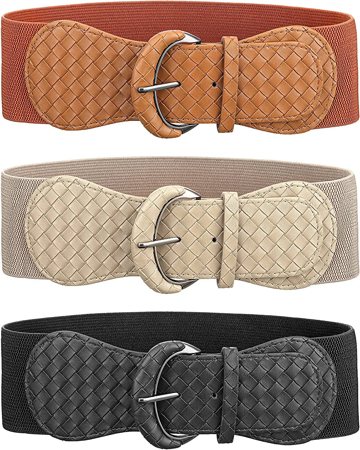 3 Pieces Women Wide Belt for Dresses Women Dress Belt Stretchy Cinch Belt Leather Elastic Belt for Ladies Dress Decoration Apparel & Accessories > Clothing Accessories > Belts SATINIOR Black, Brown, Beige With Plaid Medium 