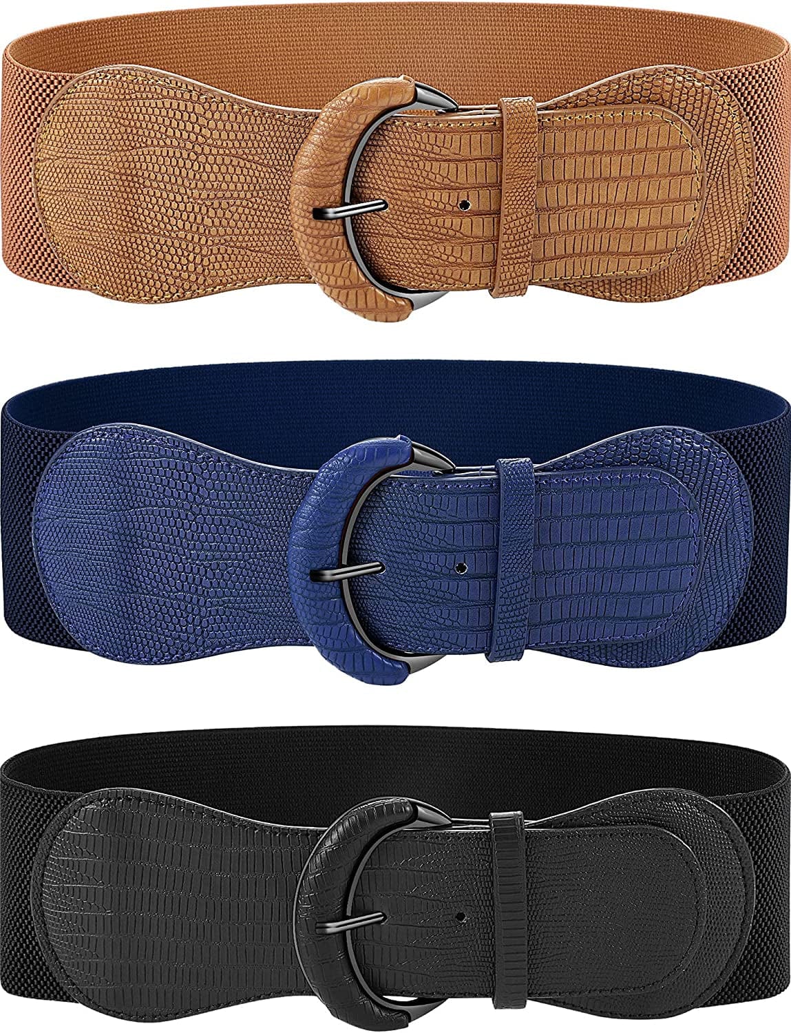 3 Pieces Women Wide Belt for Dresses Women Dress Belt Stretchy Cinch Belt Leather Elastic Belt for Ladies Dress Decoration Apparel & Accessories > Clothing Accessories > Belts SATINIOR Black, Blue, Apricot Yellow Medium 