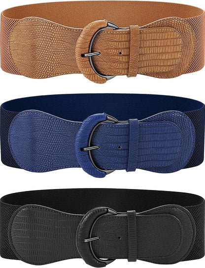 3 Pieces Women Wide Belt for Dresses Women Dress Belt Stretchy Cinch Belt Leather Elastic Belt for Ladies Dress Decoration Apparel & Accessories > Clothing Accessories > Belts SATINIOR Black, Blue, Apricot Yellow Medium 