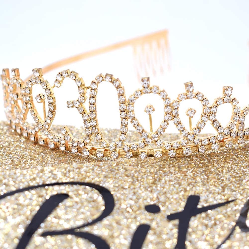 "30 and Fabulous" Sash & Rhinestone Tiara Set - 30Th Birthday Gifts Birthday Sash for Women Birthday Party Supplies (Gold Glitter with Black Lettering) Apparel & Accessories > Clothing Accessories > Sashes ADBetty   