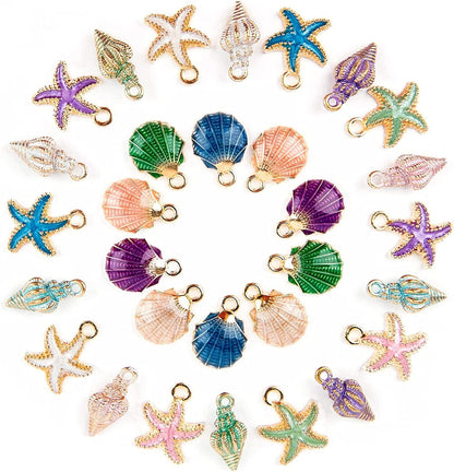 , 30 Pack Ocean Starfish Conch Seashell Enamel Charms Pendants for DIY Jewelry Making (Ocean Charms Style 1) Ocean Charms 3 / 30 Pack