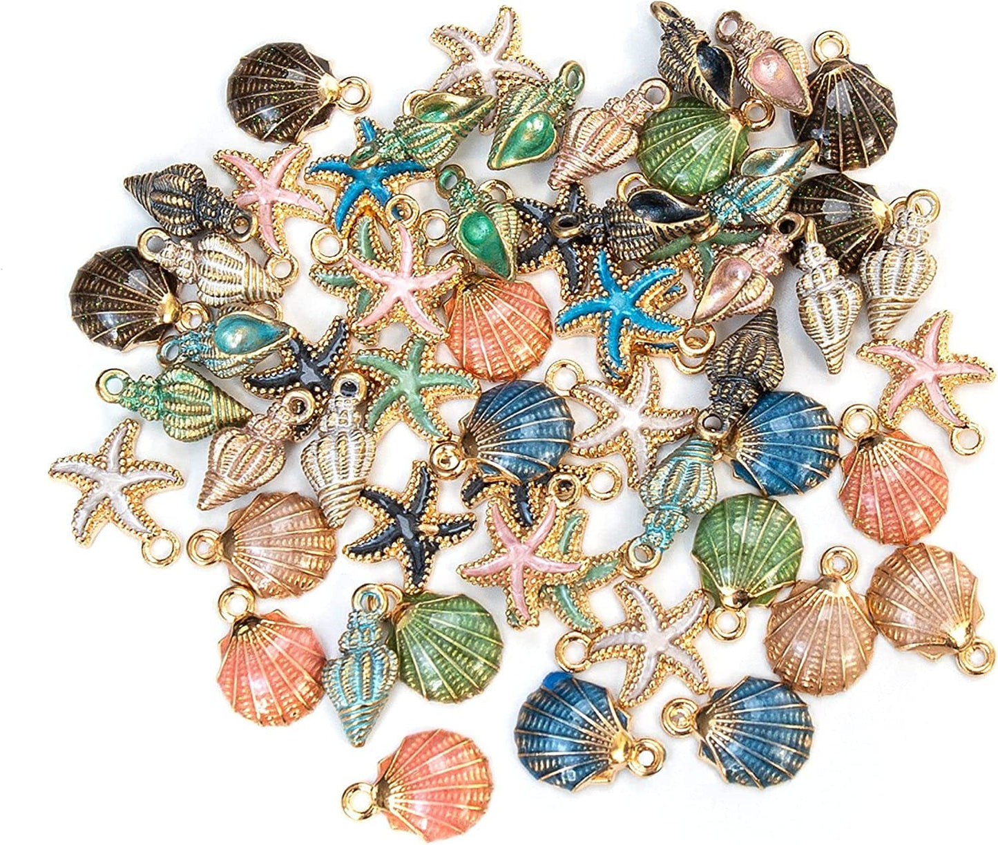 , 30 Pack Ocean Starfish Conch Seashell Enamel Charms Pendants for DIY Jewelry Making (Ocean Charms Style 1) Ocean Charms 1 / 60 Pack