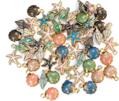 , 30 Pack Ocean Starfish Conch Seashell Enamel Charms Pendants for DIY Jewelry Making (Ocean Charms Style 1) Ocean Charms 1 / 60 Pack
