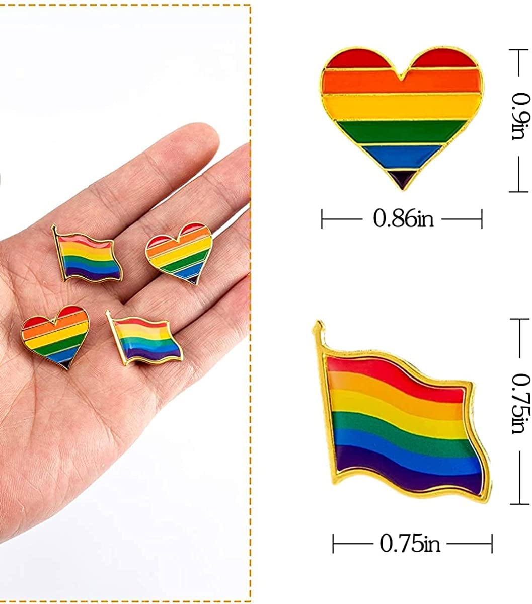30 Pcs Gay Pride Rainbow Enamel Lapel Pin Set- 15Pcs Rainbow Gay Pride Flag LGBTQ Lapel Pin+ 15Pcs LGBTQ Gay Heart Flag Pride Pins Decoration for Men Women Clothes and Bags