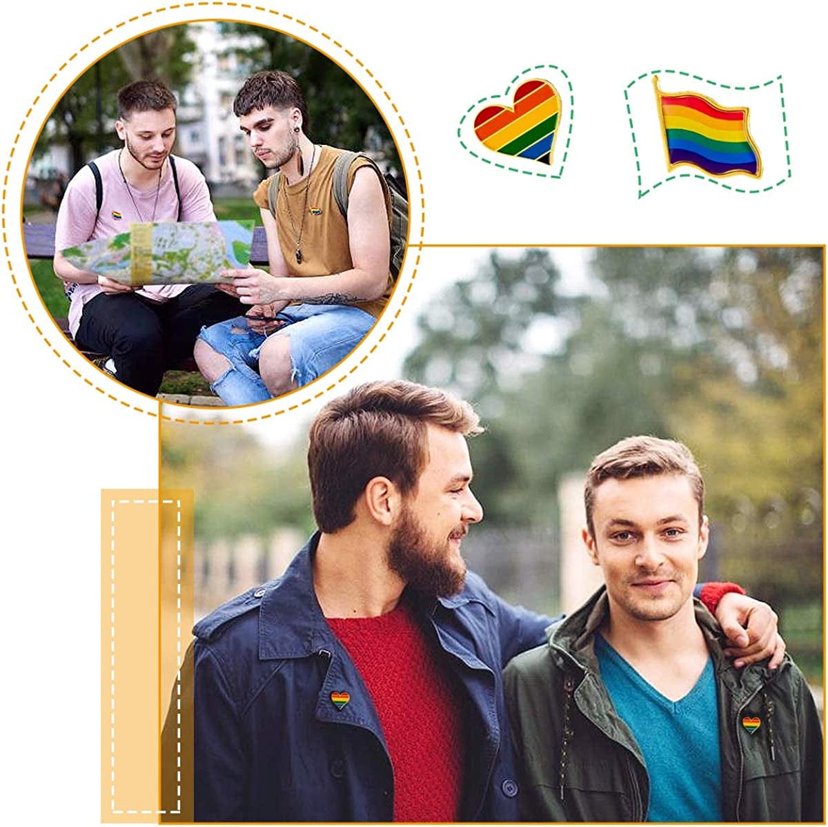 30 Pcs Gay Pride Rainbow Enamel Lapel Pin Set- 15Pcs Rainbow Gay Pride Flag LGBTQ Lapel Pin+ 15Pcs LGBTQ Gay Heart Flag Pride Pins Decoration for Men Women Clothes and Bags