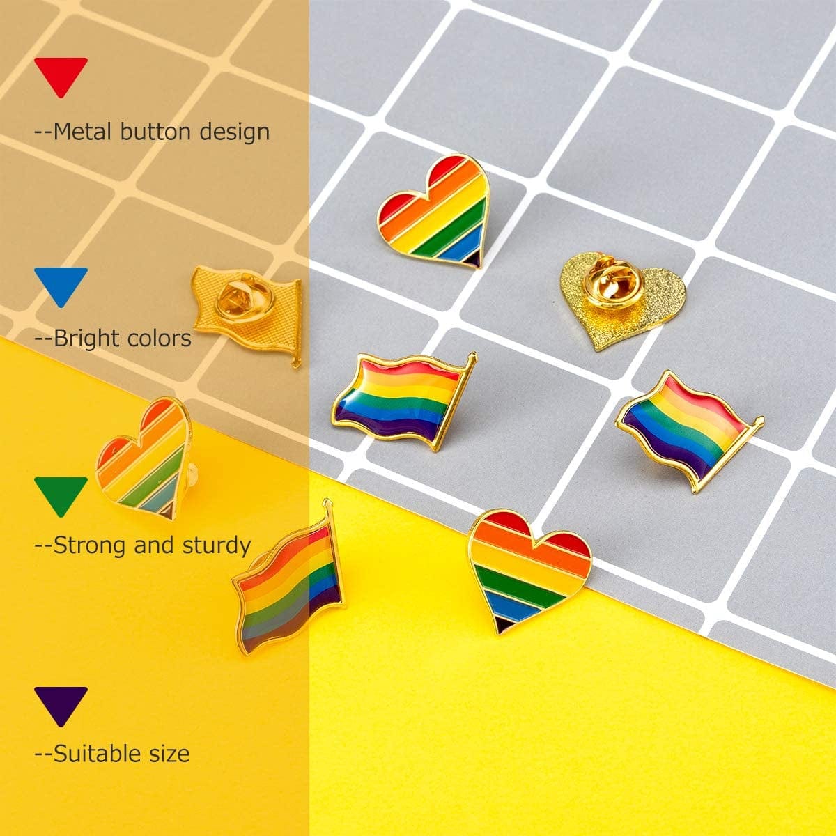 30 Pcs Gay Pride Rainbow Enamel Lapel Pin Set- 15Pcs Rainbow Gay Pride Flag LGBTQ Lapel Pin+ 15Pcs LGBTQ Gay Heart Flag Pride Pins Decoration for Men Women Clothes and Bags