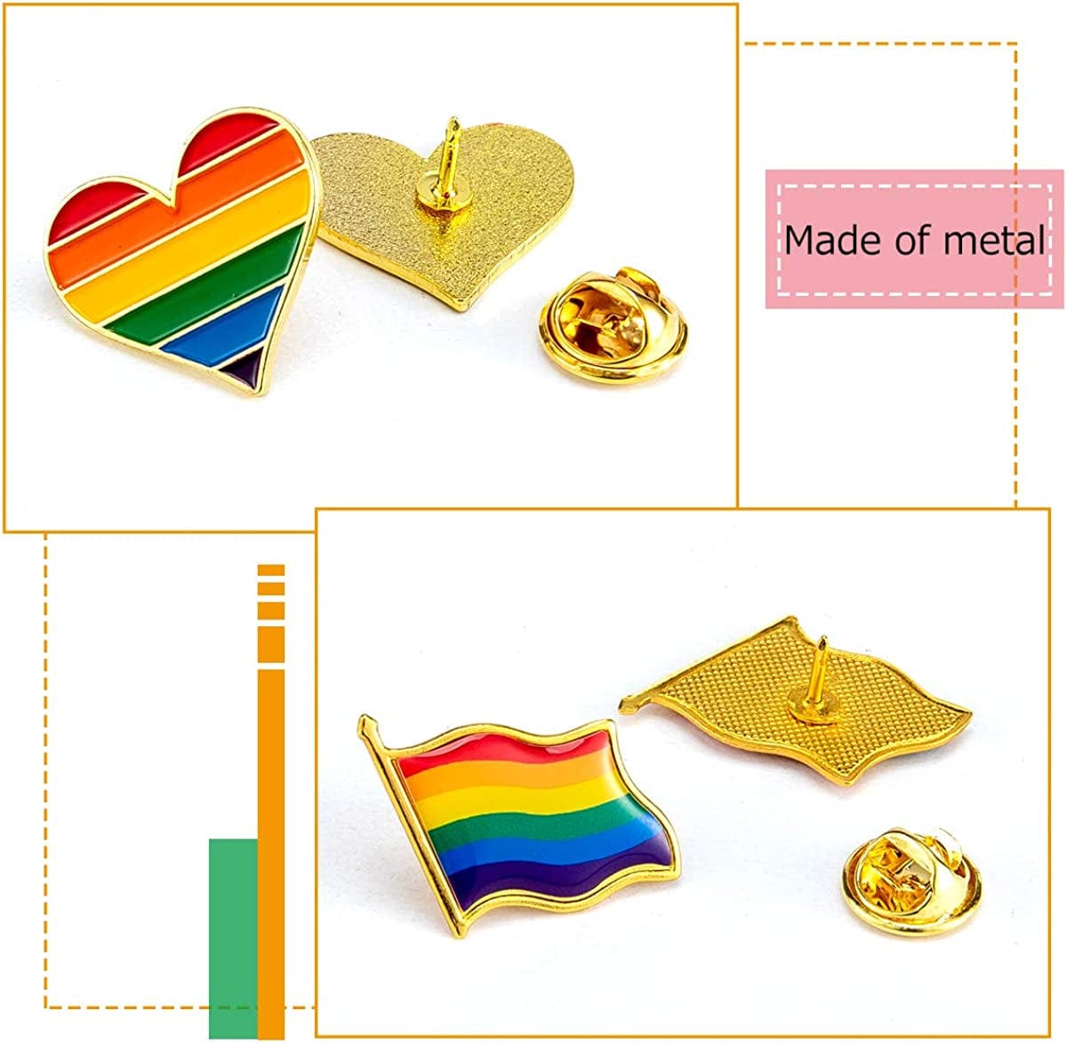 30 Pcs Gay Pride Rainbow Enamel Lapel Pin Set- 15Pcs Rainbow Gay Pride Flag LGBTQ Lapel Pin+ 15Pcs LGBTQ Gay Heart Flag Pride Pins Decoration for Men Women Clothes and Bags