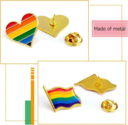30 Pcs Gay Pride Rainbow Enamel Lapel Pin Set- 15Pcs Rainbow Gay Pride Flag LGBTQ Lapel Pin+ 15Pcs LGBTQ Gay Heart Flag Pride Pins Decoration for Men Women Clothes and Bags
