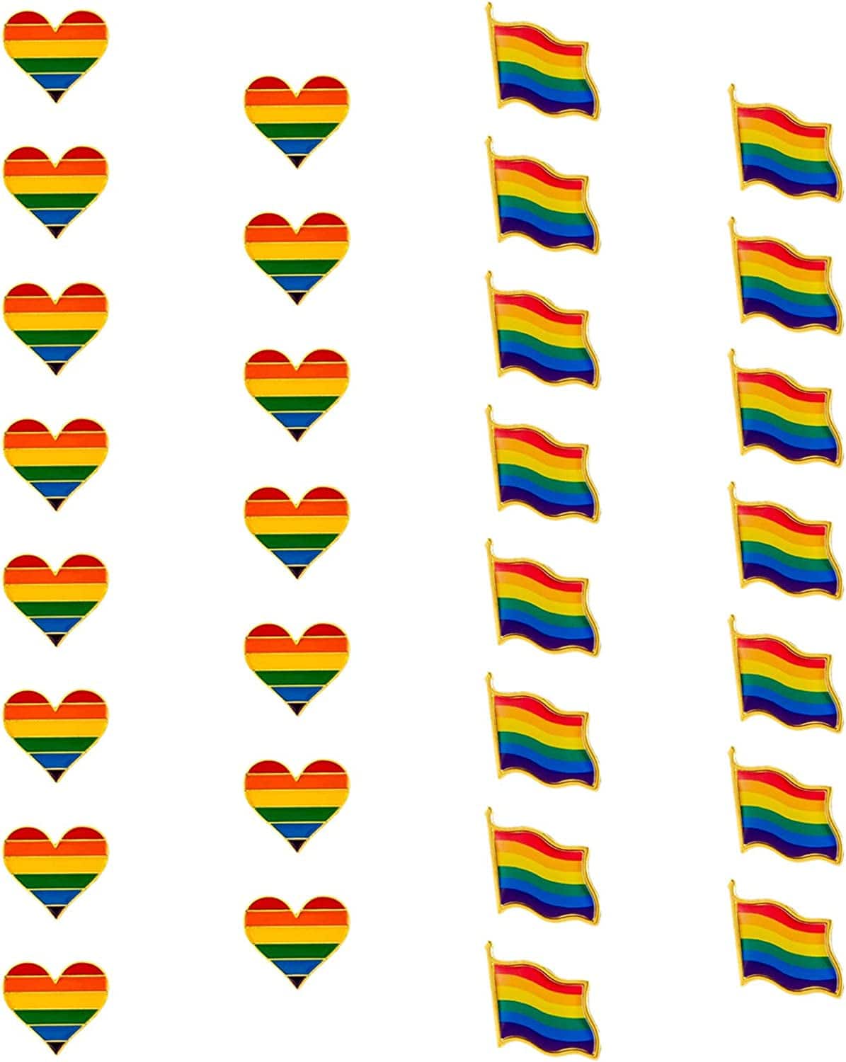 30 Pcs Gay Pride Rainbow Enamel Lapel Pin Set- 15Pcs Rainbow Gay Pride Flag LGBTQ Lapel Pin+ 15Pcs LGBTQ Gay Heart Flag Pride Pins Decoration for Men Women Clothes and Bags