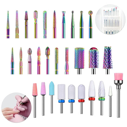30 Pcs Nail Drill Bits Set - 3/32 Inch Tungsten Carbide Ceramic Nail Drill Bits Acrylic Gel Nail Bit Diamond Cuticle Electric Nail File Cuticle Remover Bits Home Salon Manicure Pedicure Tools Health & Beauty > Personal Care > Cosmetics > Cosmetic Tools > Nail Tools SysMual   