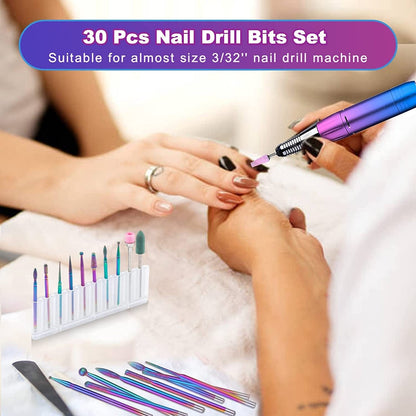 30 Pcs Nail Drill Bits Set - 3/32 Inch Tungsten Carbide Ceramic Nail Drill Bits Acrylic Gel Nail Bit Diamond Cuticle Electric Nail File Cuticle Remover Bits Home Salon Manicure Pedicure Tools Health & Beauty > Personal Care > Cosmetics > Cosmetic Tools > Nail Tools SysMual   