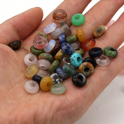 30 Pcs Natural Stone Bead Ring Mixed Stone Agate Crystal Turquoise Stone Charms for Jewelry Making Necklace Bracelet Earrings